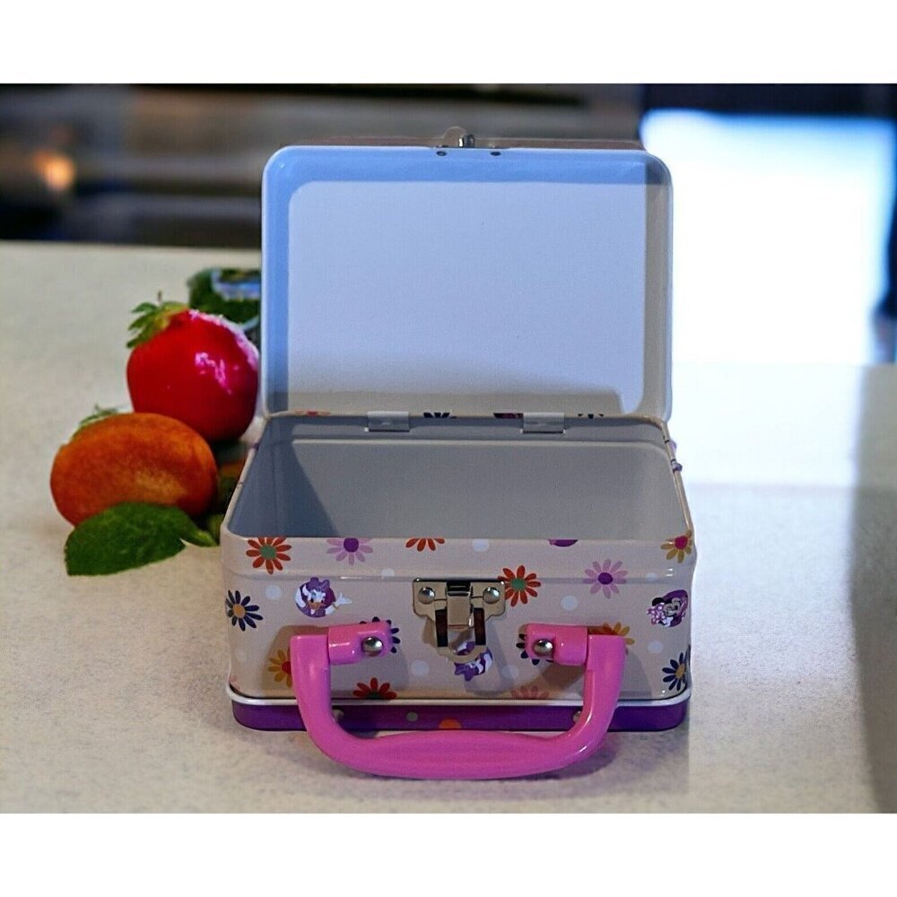 Disney Minnie Mouse Tin Metal Snacks Keepsake Box Tote 5.5"x4x2.75" Pink…
